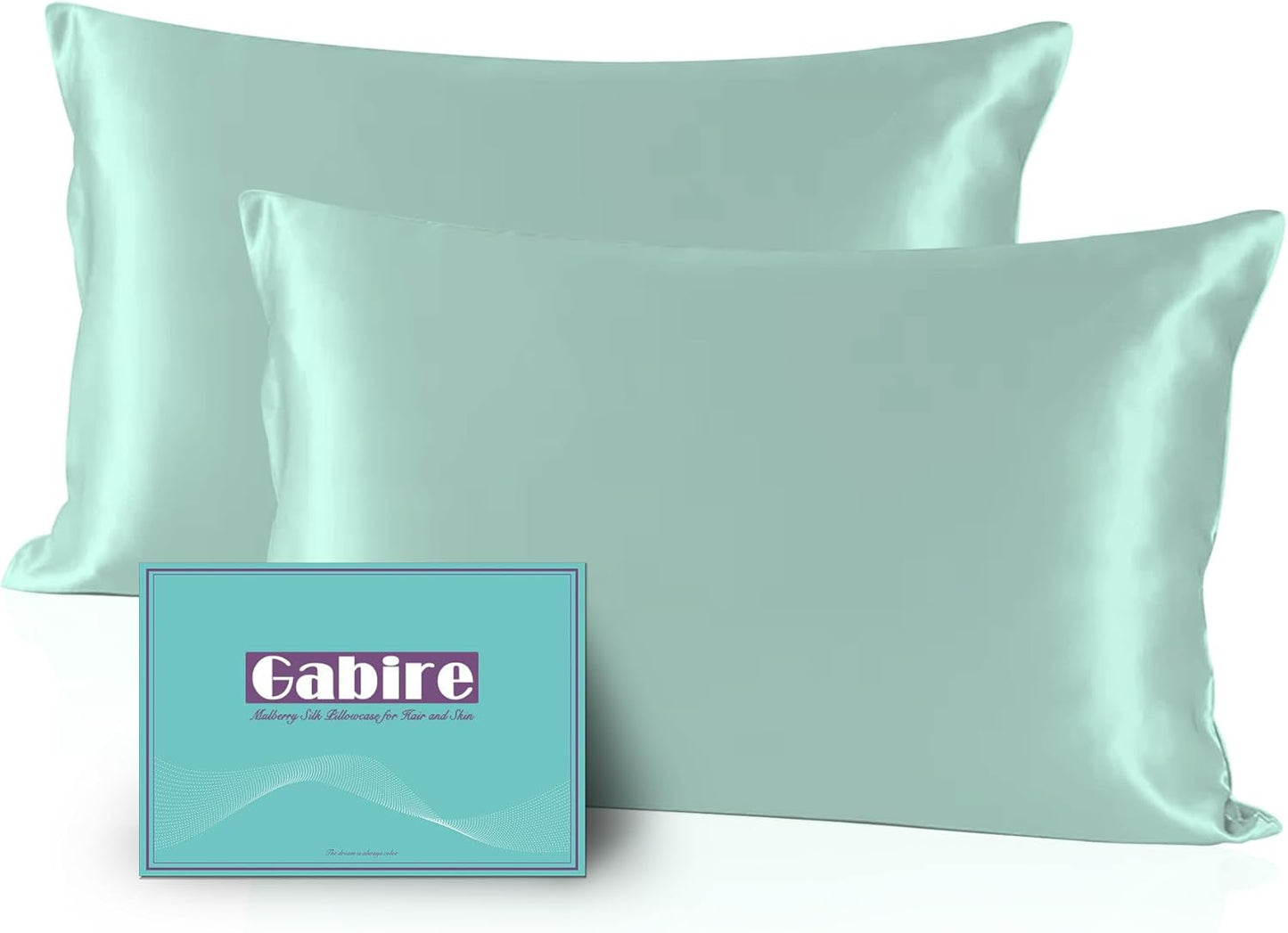 Mulberry Silk Pillowcases Set of 2, Both Sides Real Silk Pillow Covers for Hair and Skin Prevent Acne Pillowcase Organic Silk Pillowcase 2 Pack with Hidden Zipper, Sage Green, King (20"×36")