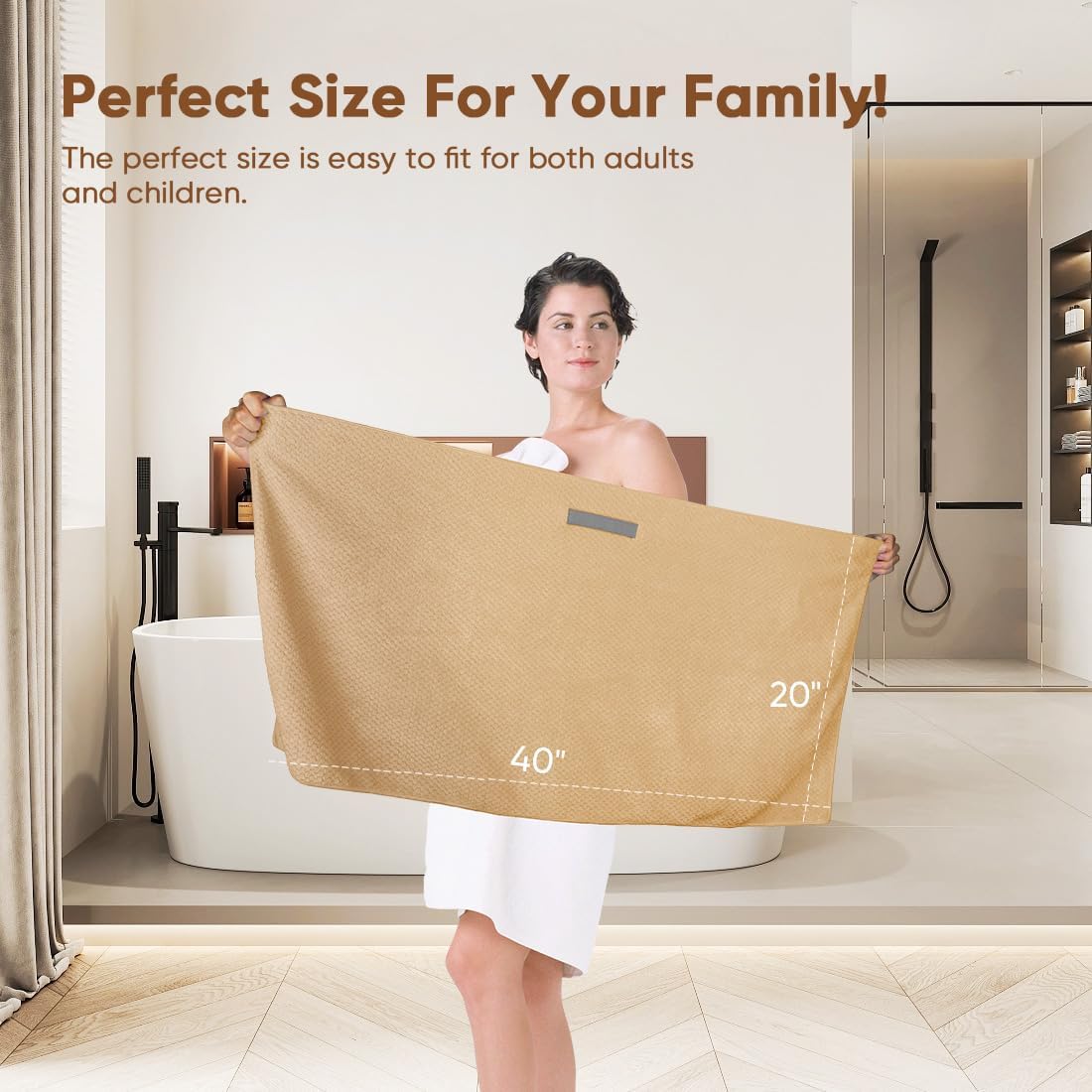 HOMEXCEL 5 Pack Microfiber Hair Towels - 40 x 20 inches Super Soft, Fast Drying Turbans for Long, Thick, Curly Hair - Anti Frizz Wrap with Elastic Strap, Brown/Grey