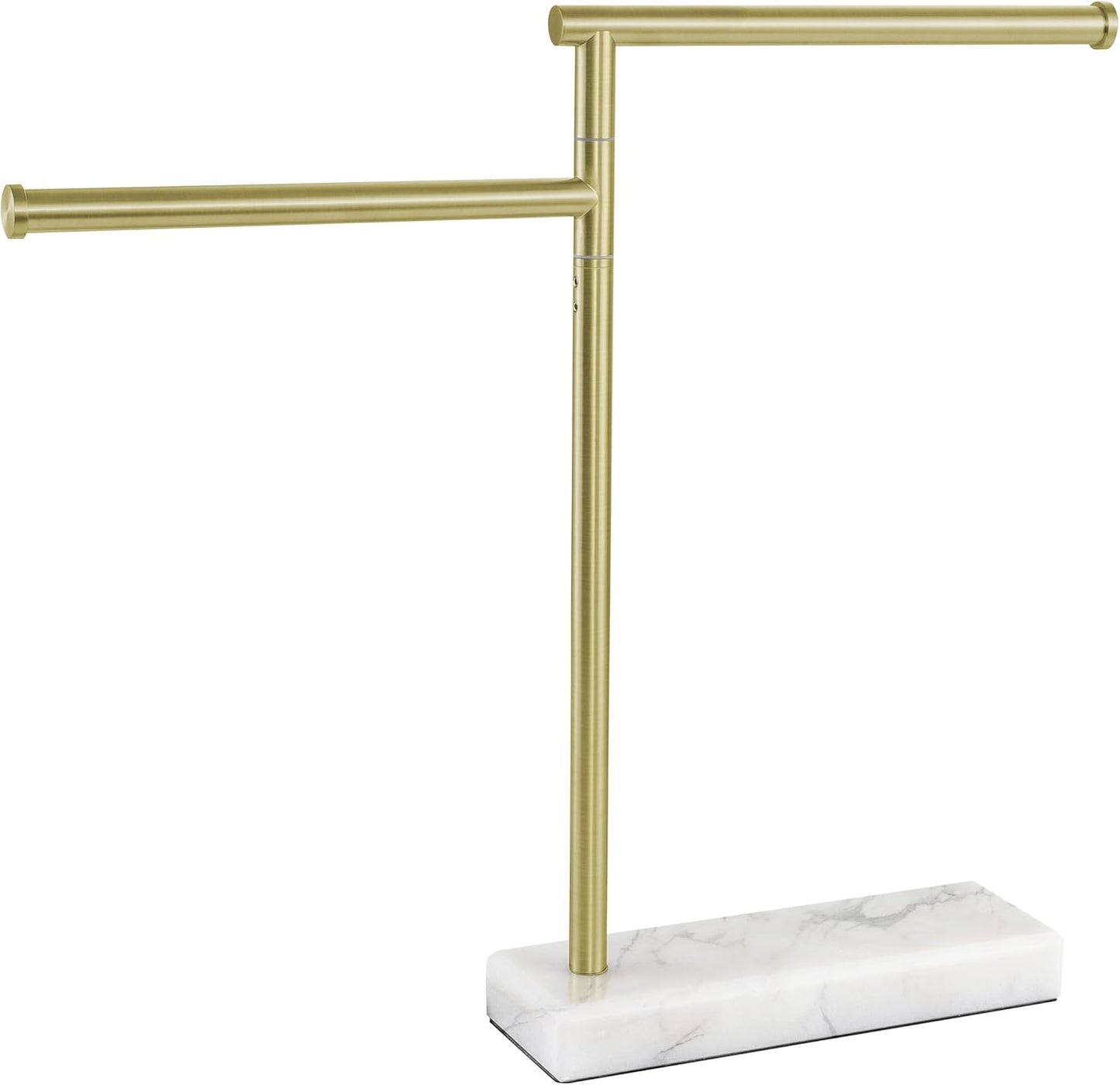 KES Gold Hand Towel Holder Stand for Bathroom, Countertop Towel Stand with Weighted Marble Base, 17.3" Standing Swivel Towel Rack Adjustable 2 Arms, 18/8 Stainless Steel, Brushed Gold, BTH233A-BZ