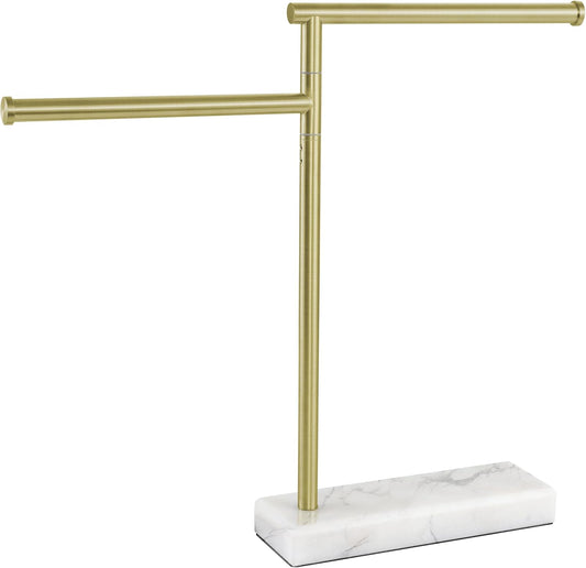 KES Gold Hand Towel Holder Stand for Bathroom, Countertop Towel Stand with Weighted Marble Base, 17.3" Standing Swivel Towel Rack Adjustable 2 Arms, 18/8 Stainless Steel, Brushed Gold, BTH233A-BZ