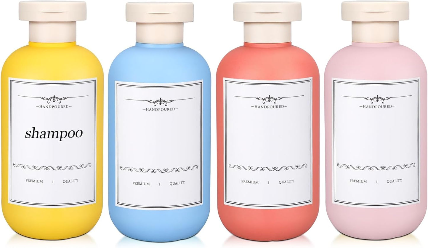 4 PACK 6.8 oz Plastic Travel Shampoo Bottles, Refillable Flip Cap Squeeze Bottles for Toiletries, Large Leakage-proof Travel Shampoo and Conditioner Container