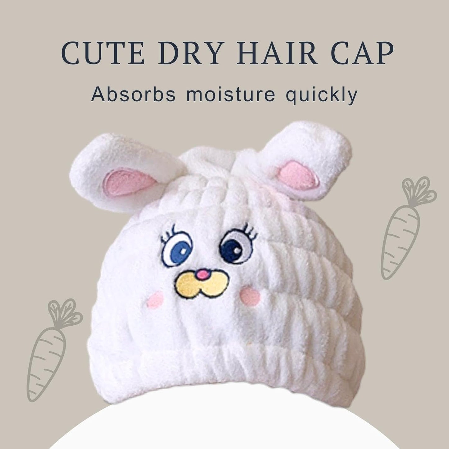 Microfiber Hair Towel Wrap for Kids, White Rabbit Dry Hair Cap Suck Water, Absorbent Quick Girls Boys Hair Drying Towel, Lightweight Bouncy Hat Headscarf for Wet Hair