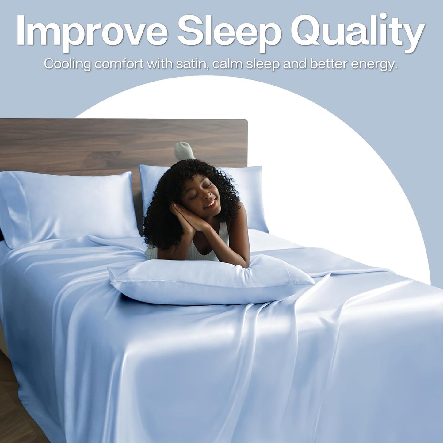 MR&HM Satin Pillowcase for Hair and Skin, Silk Satin Pillowcase 2 Pack, Queen Size Pillow Cases Set of 2, Silky Pillow Cover with Envelope Closure (20x30, Light Blue)