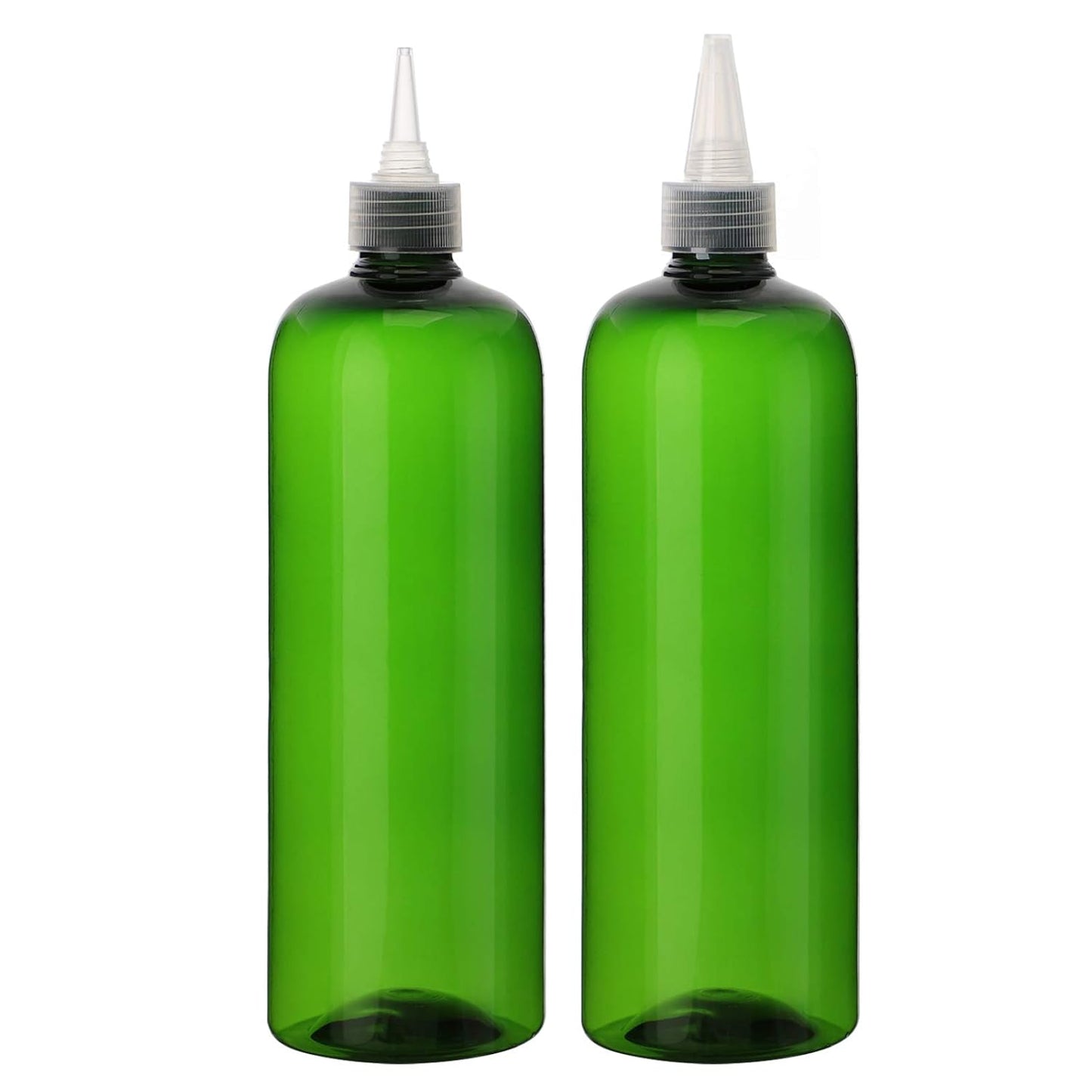 Segbeauty 16.9oz Dye Applicator Bottles, 2 Packs 500ml Refillable Hair Dye Colored Squeeze Bottle with Twist Top Cap Tip, PET Angled Tip Plastic Empty Dyeing Tool, Green Hair Color Applicator Bottle