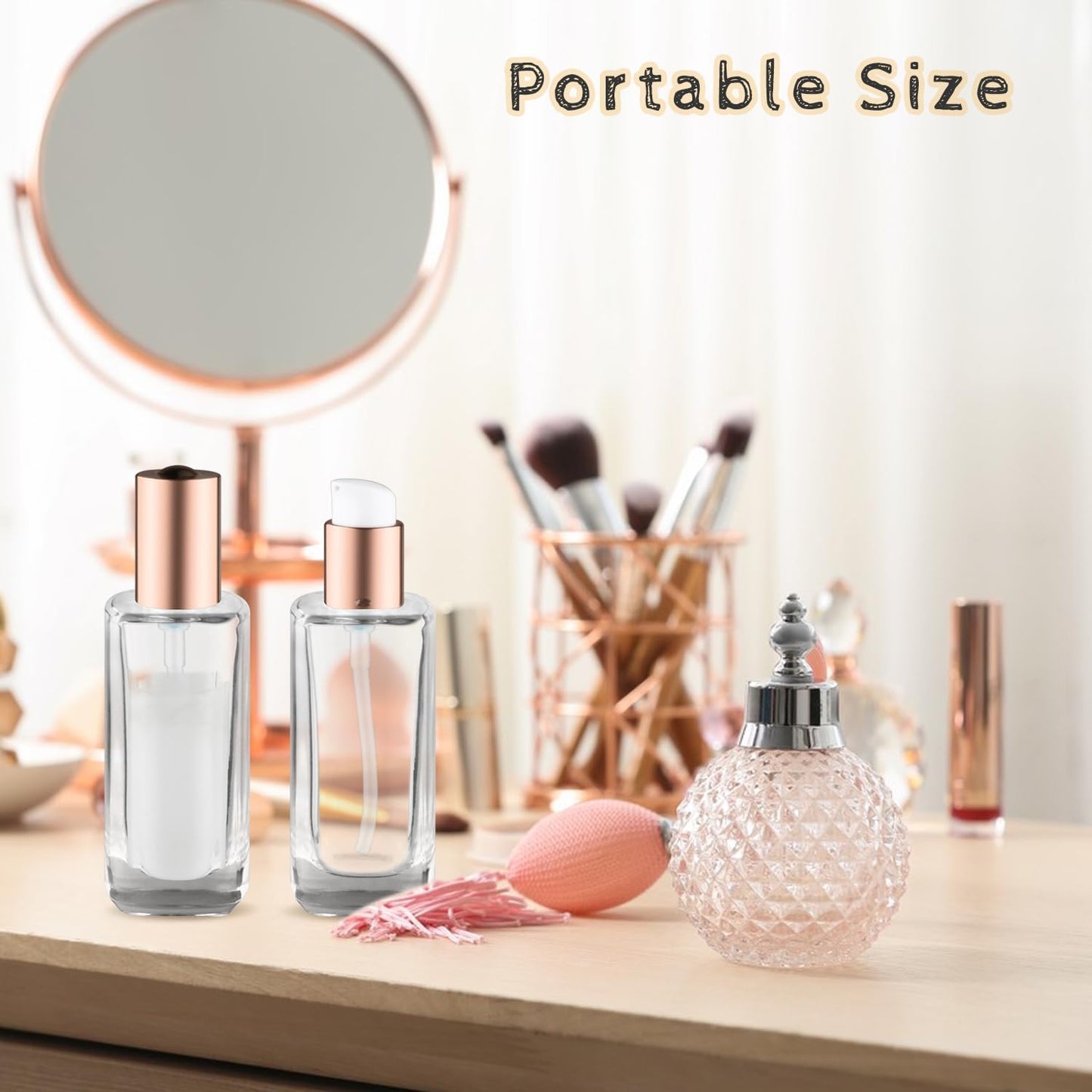 6Pcs 30ml/1oz Small Clear Pump Bottle with Gold Lid Glass Lotion Jars Travel Size Liquid Foundation Dispenser Refillable Cosmetic Containers for Cream,Shampoo,Conditioner