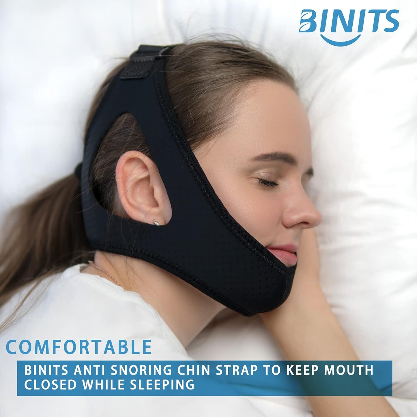 Chin Strap for CPAP User - Adjustable Snore Stopping Device Face Mask Bandage Keeping Mouth Closed - Better Night's Sleep Women and Men (Black)