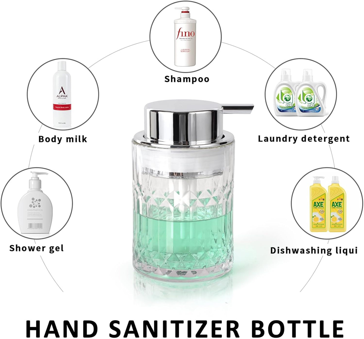 Bathroom Glass Soap Dispenser with Durable Rust-Proof Plastic Liquid Pump (Can't Foam) Hand Lotion Dispenser Antislip Shampoo Kitchen 10oz