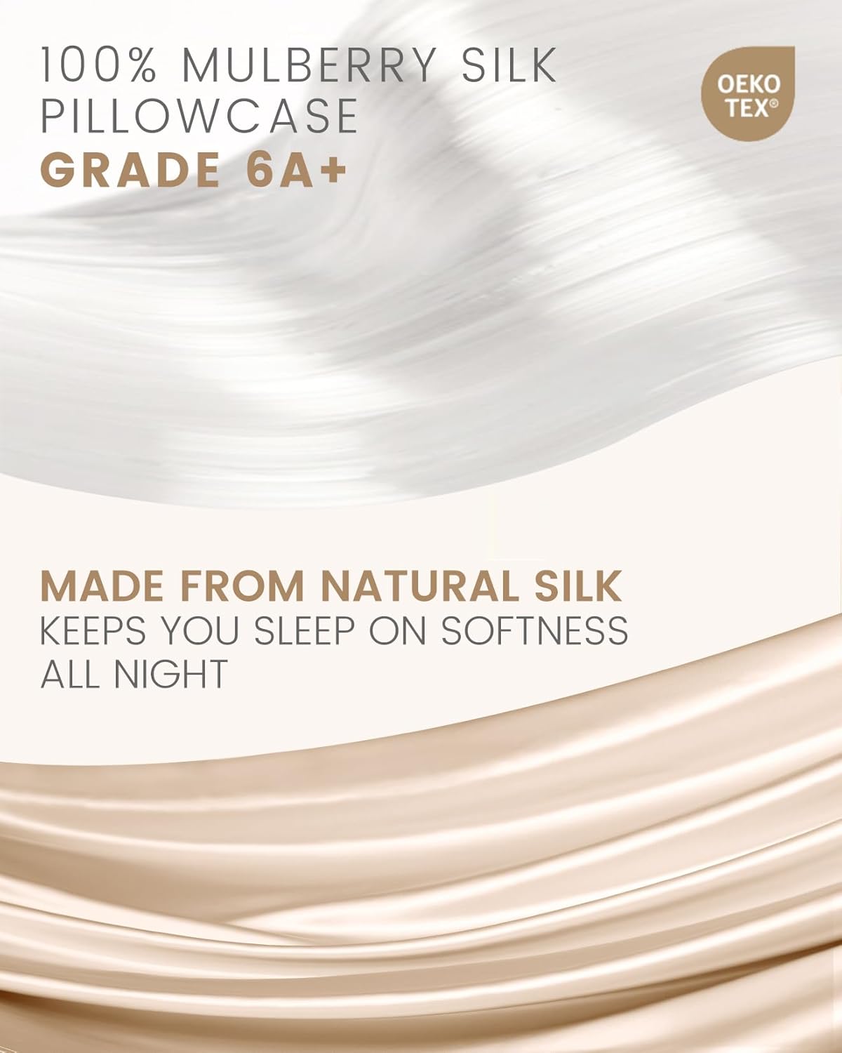 THXSILK Set of 2 100% Mulberry Silk Pillowcase for Hair and Skin Health, Soft Breathable and Smooth Pillowcases with Hidden Zipper, Both Sides Premium Grade 6A+ Silk, Body Size 20"x54", Beige