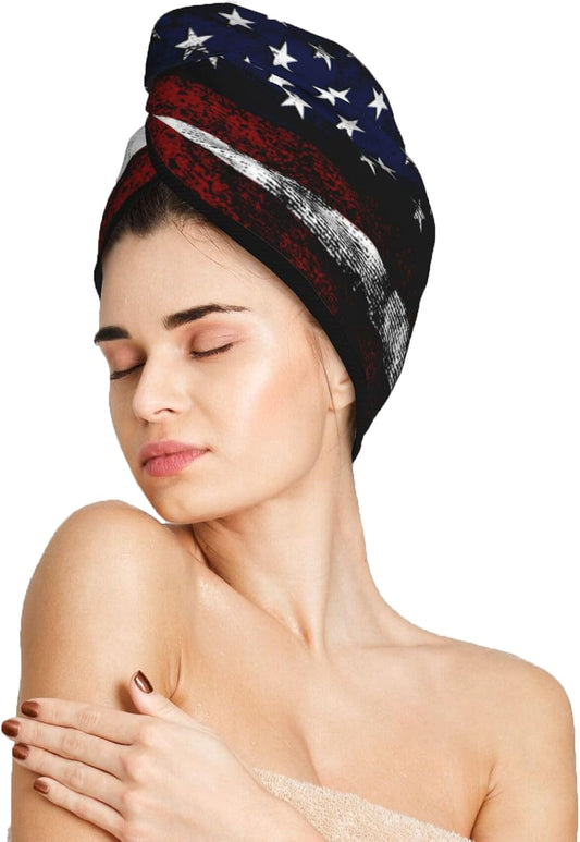 American Flag Hair Towel Wrap, Absorbent Hair Drying Towel, Microfiber Hair Drying Cap Turban for Drying Curly Long Thick Hair
