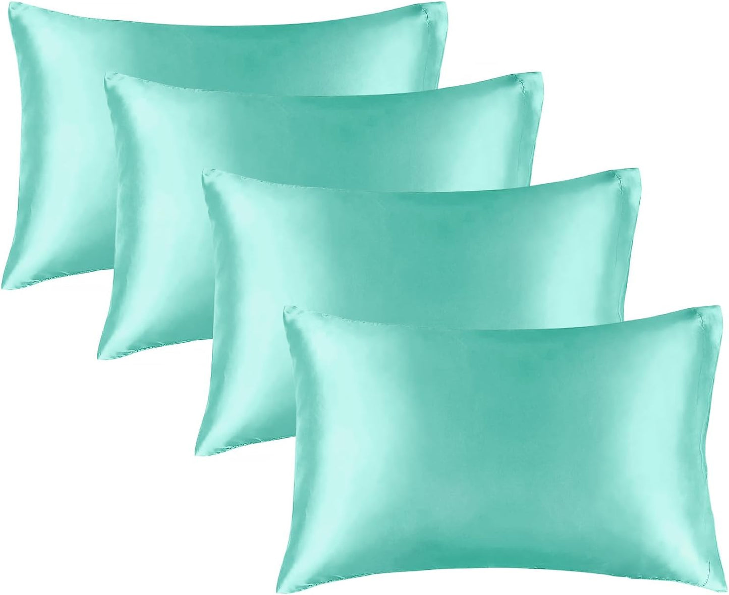 BEDELITE Satin Pillowcase for Hair and Skin, Super Soft Similar to Silk Pillow Cases 4 Pack with Envelope Closure, Cooling Pillowcases for Women Men (20"x40" King Size, Turquoise)