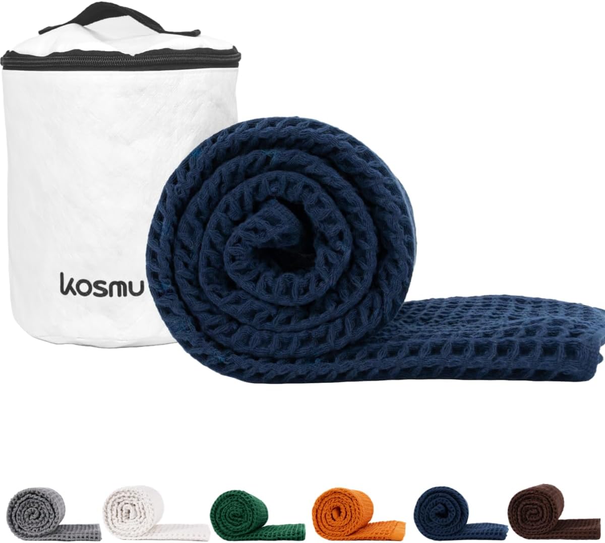 Luxury Japanese Cotton Waffle Bath Towel | Plush, Absorbent, and Quick Dry | Free Storage Bag Included (Ocean Blue, Bath Towel (55" x 34"))