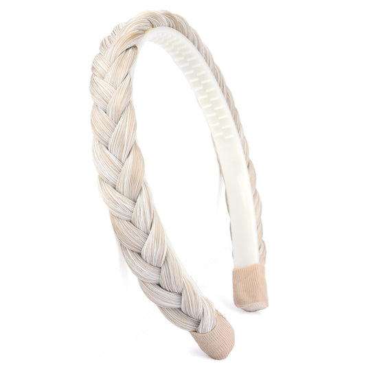 DIGUAN Width 0.9 inches Synthetic Hair Plaited Headband Braid With Teeth Hair Band Accessories for Women Girl (White Blonde)