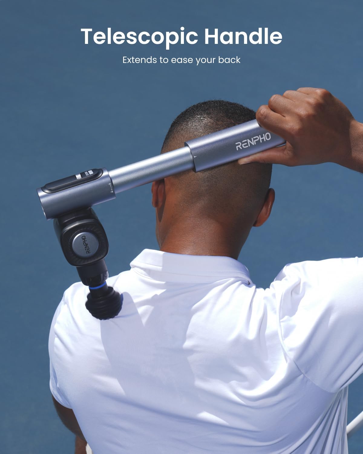 RENPHO Massage Gun with Adjustable Angles and Extension Handle, Handheld Percussion Muscle Massager Deep Tissue with Portable Carry Case for Men Women, Extend 2