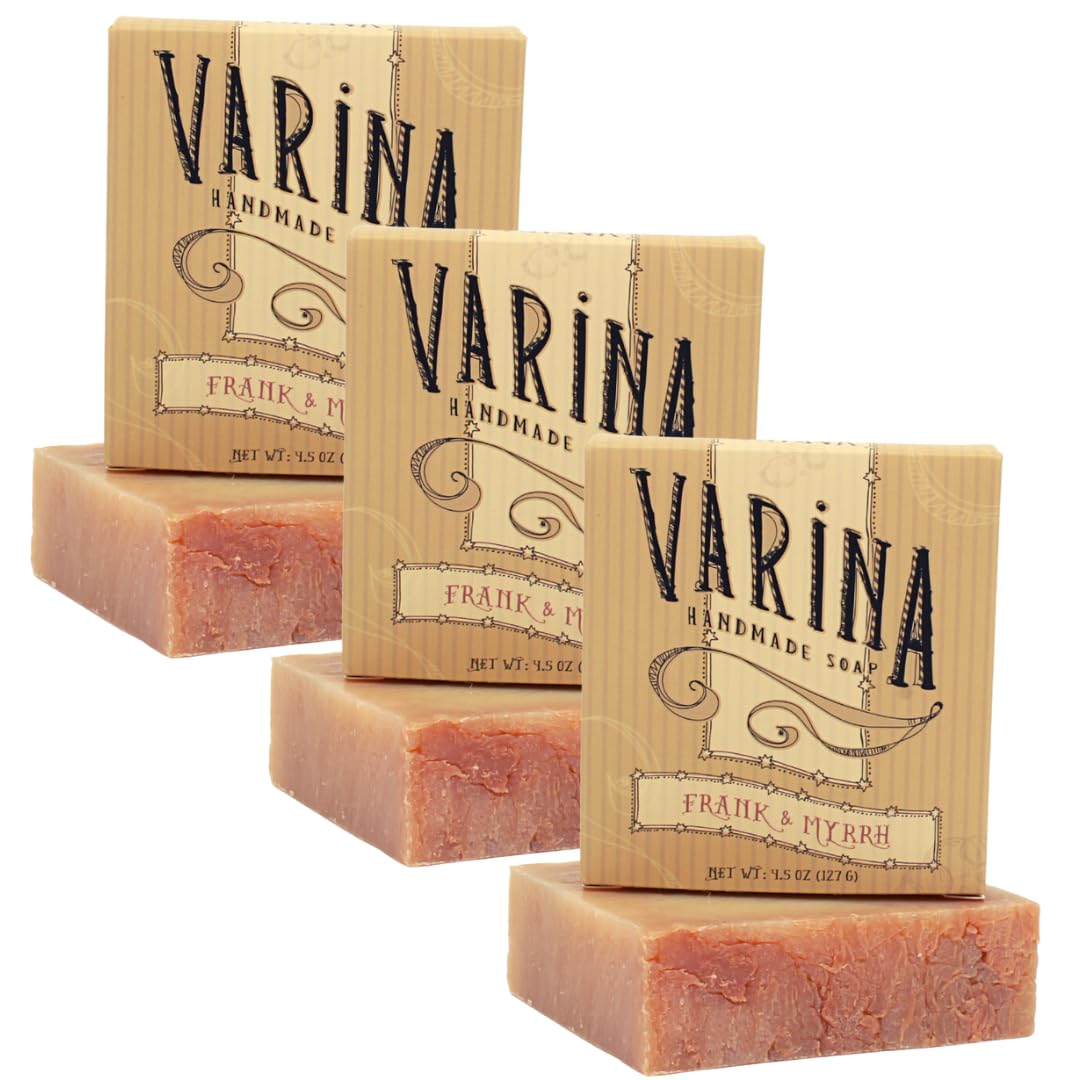 Varina Organic Frank and Myrrh Bar Soap - Gentle Cleansing for Sensitive Skin, Earthy Scents - 3 Pack - Experience Healthy and Glowing Skin
