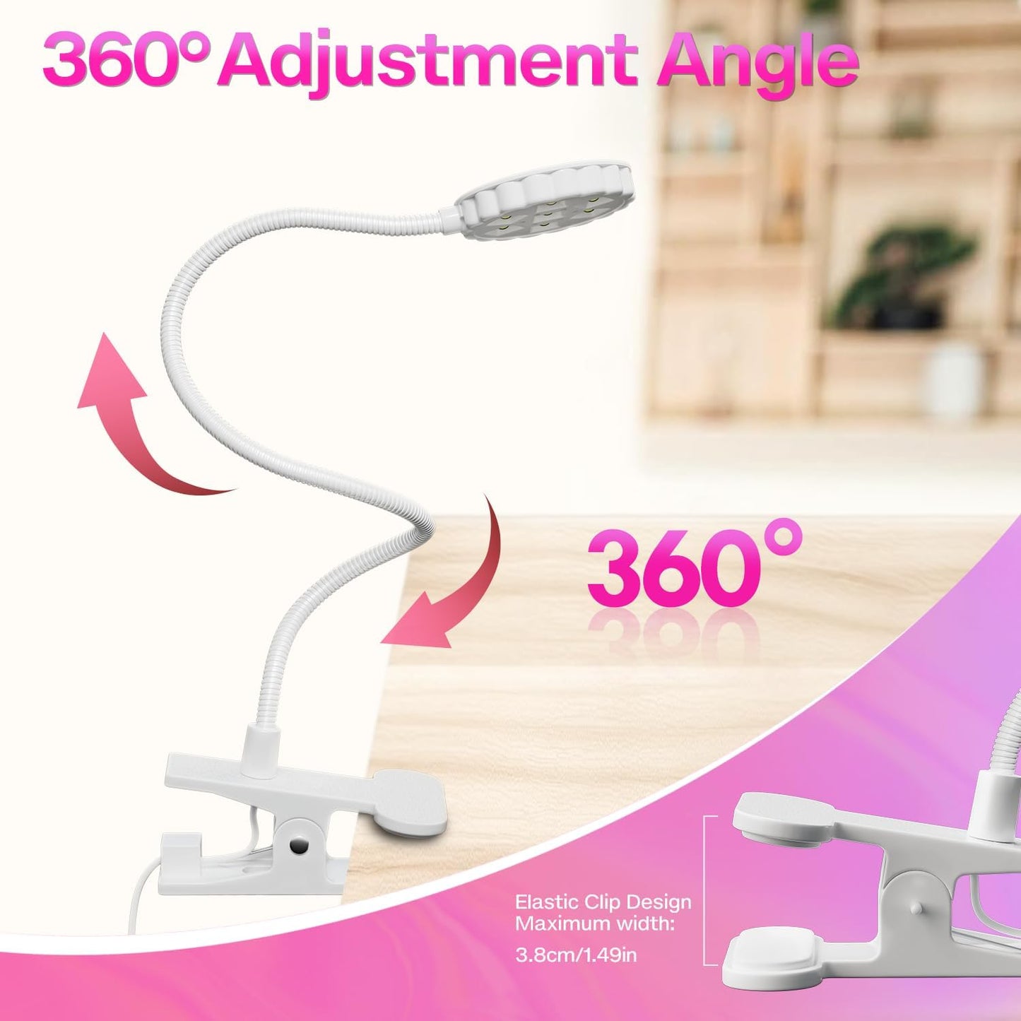 LIORA UV LED Nail Lamp 6W with Clamp – 7 Beads Gel Lamp Flash Cure Light, Flexible 360° Gooseneck USB Manicure lamp, Nail Dryer for Gel Polish and Press On Nails, Mini Nail UV Light for Salon DIY