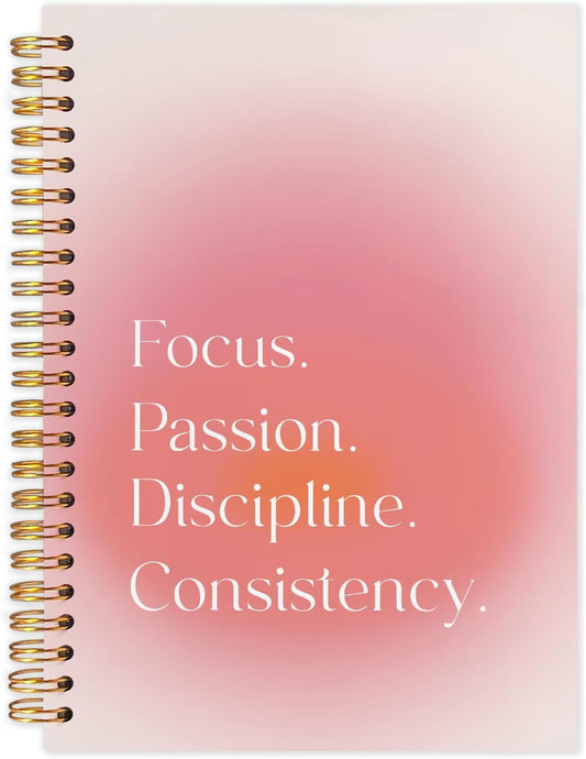 Pink Aura Inspirational Spiral Journal Notebook 5.5x8.3in, Motivational Journal for Women, Focus Passion Discipline Consistency Notebooks for Note Taking, Pink Aesthetic Hardcover Notebook