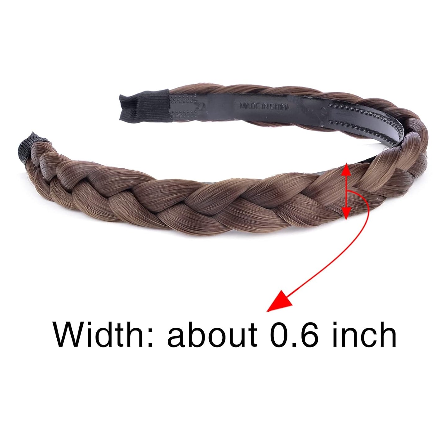 DIGUAN Width 0.6 inches Narrow Synthetic Hair Plaited Headband Braid With Teeth Hair Band Accessories for Women Girl (Chestnut Brown)