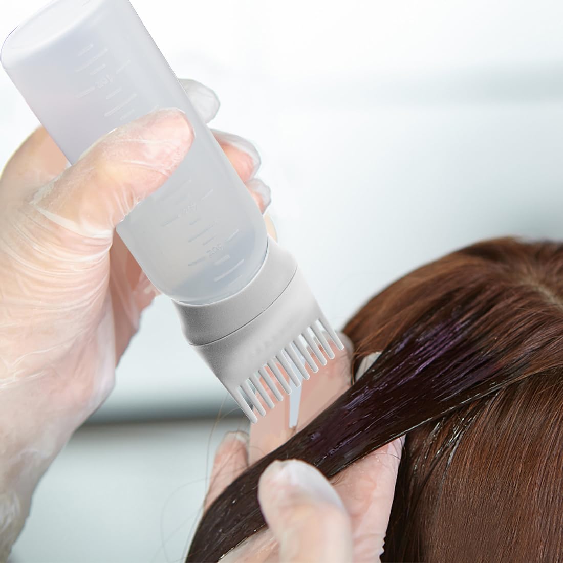 ELANE 4 Pcs Root Comb Applicator Bottle, 6oz, Grey+Red, Perfect for Home, Salon, Travel, Camping, Hair Care, Salon Competitions