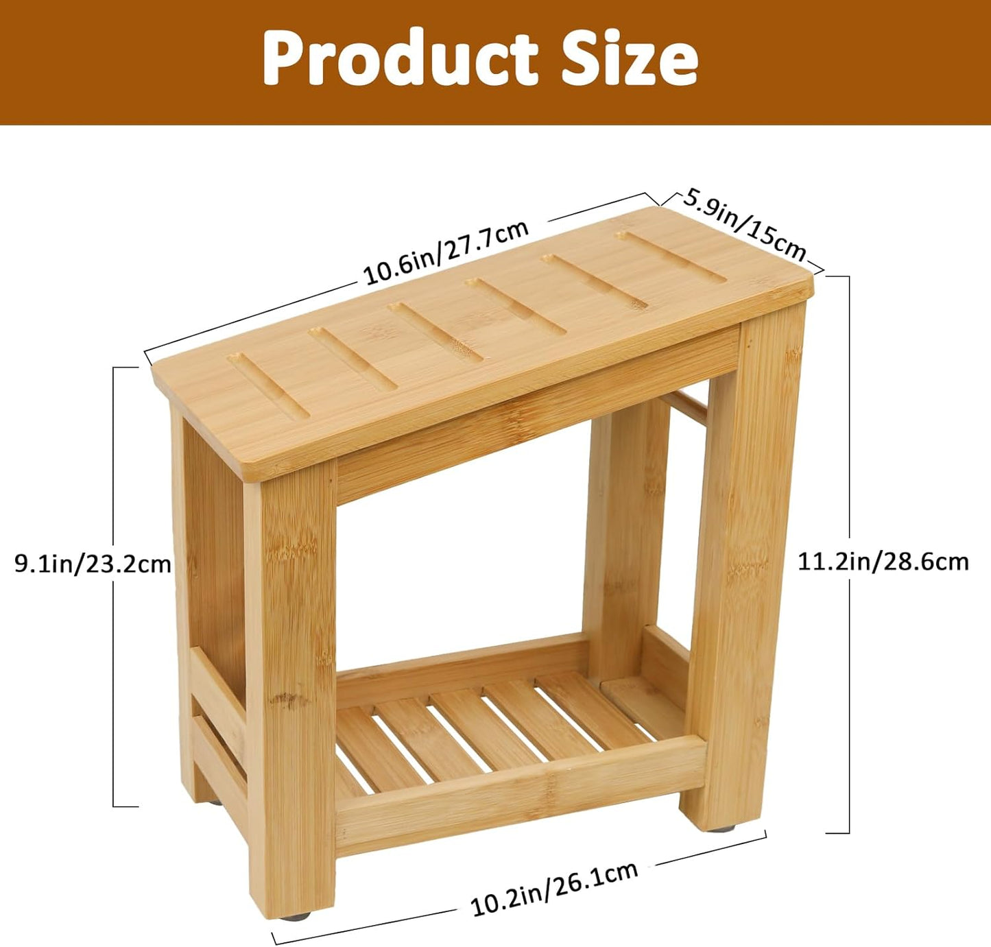 Shower Foot Rest, Small Bamboo Foot Stool with Storage Shelf, Shower Stool for Shaving Legs, No Assembly Required, Natural (Bamboo)