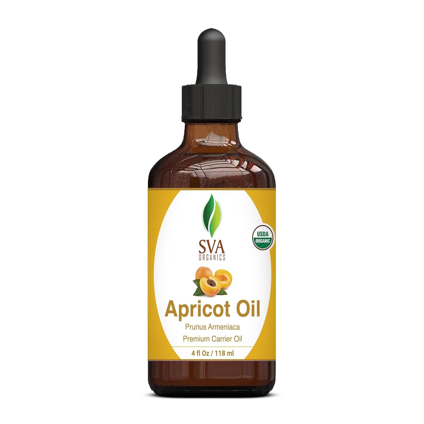SVA Apricot Seed Oil Organic - 4 Fl Oz – 100% Natural Cold Pressed Organic Apricot Oil - for Face, Skin Care, Hair Care, Scalp Massage & Body Massage – Carrier Oil with Dropper