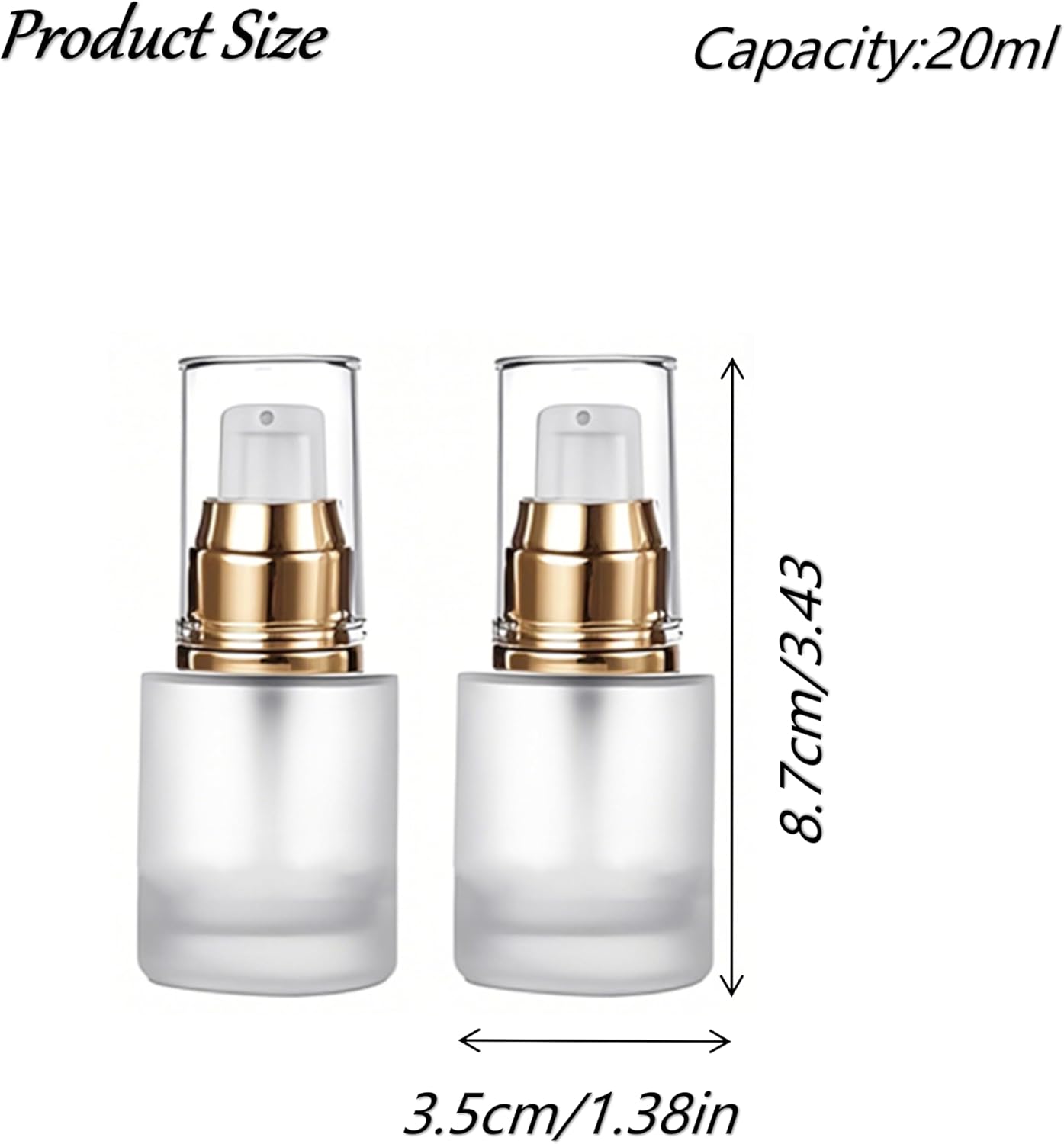 6Pcs Refillable Frosted Glass Lotion Pump Bottles Empty Comestic Bottles Travel Containers 20ml/0.67Oz with Pump Dispensers For Makeup Cream Emulsion Lotion Essential Oils(Golden caps)