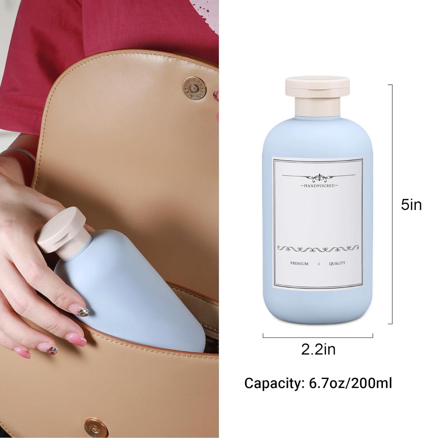 6.8oz Travel Bottles for Toiletries, Empty Plastic Squeeze Bottles with Flip Cap, Lotion Container for Toiletries Travel Size Shampoo and Conditioner (3 pack, bule)