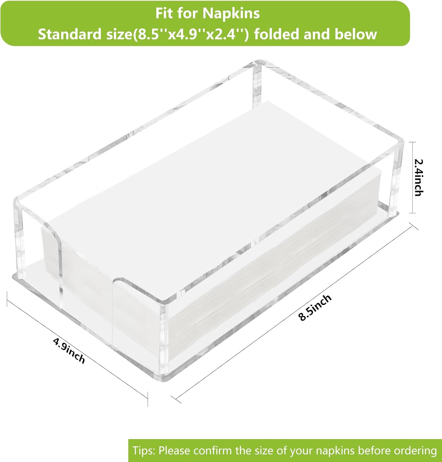 Fengzhe Acrylic Guest Towel Napkin Holder, Clear Bathroom Paper Hand Towels Storage Tray, Disposable Paper Towel Holder for Bathroom, Kitchen, Parties, Weddings, and Various Events .8.5''x4.9''x2.4''