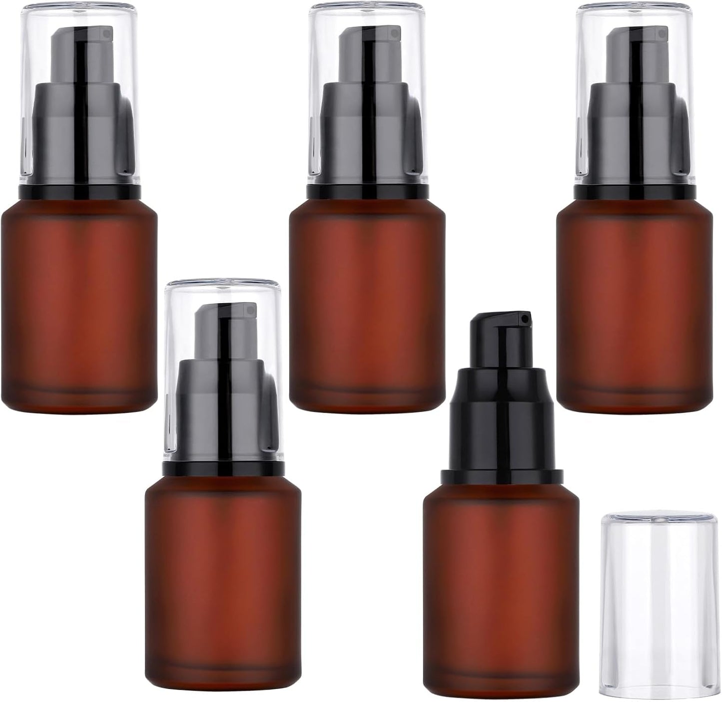 Segbeauty 1oz Frosted Glass Travel Pump Bottle, 5pcs 30ml Travel Bottles for Toiletries, Refillable Cosmetic Containers for Women, Empty Red Lotion Dispenser with Pump, Leak Proof Makeup Dispenser