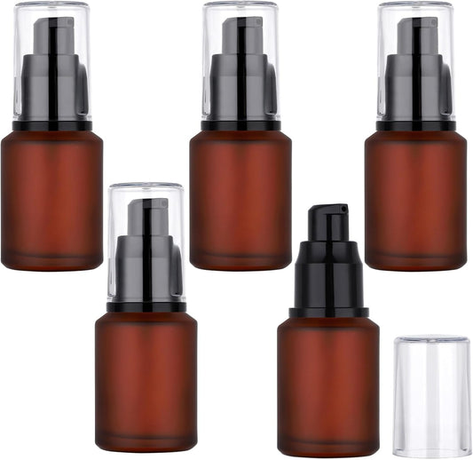 Segbeauty 1oz Frosted Glass Travel Pump Bottle, 5pcs 30ml Travel Bottles for Toiletries, Refillable Cosmetic Containers for Women, Empty Red Lotion Dispenser with Pump, Leak Proof Makeup Dispenser