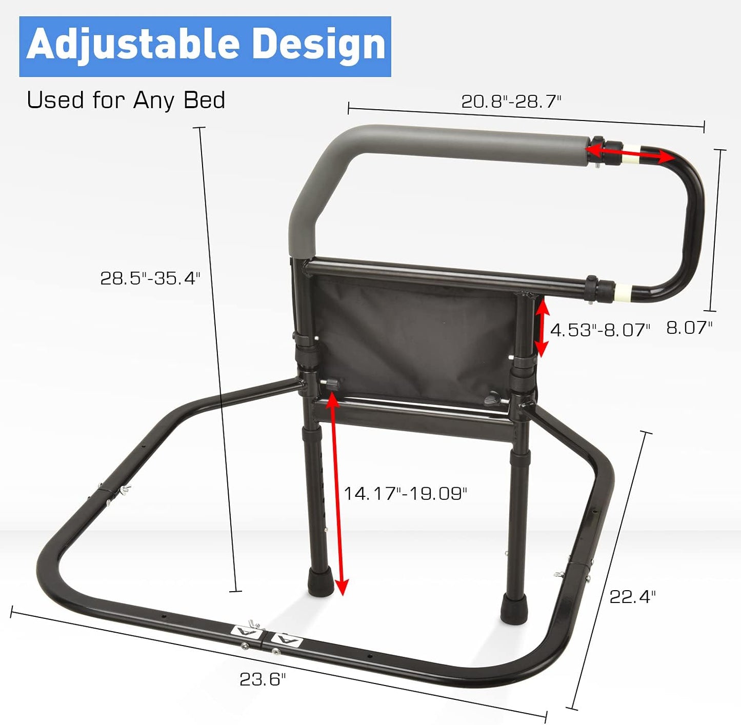 Sangohe Bed Rail for Elderly, Bed Assist Grab Bar Handle with Storage Pocket, Safety Bed Rails for Elderly Adults Getting in & Out of Bed at Home and Dorm - Fit King, Queen, Full, Twin