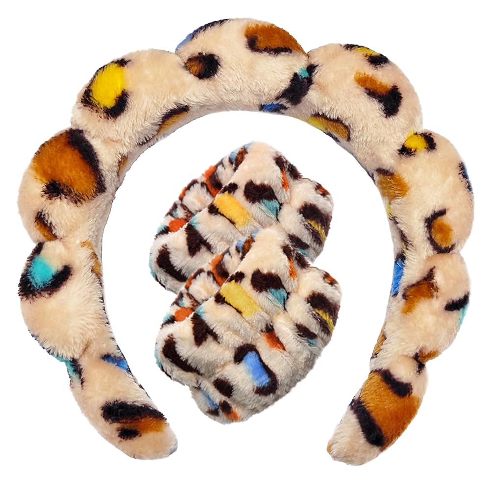 Spa Headbands for Washing Face Wristband Set Sponge Makeup Skincare Headband Wrist Towels Bubble Soft Terry Towel Cloth Hairband for Women Puffy Headwear Non Slip Thick Thin Hair Headwear