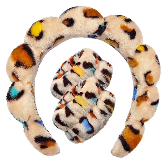 Spa Headbands for Washing Face Wristband Set Sponge Makeup Skincare Headband Wrist Towels Bubble Soft Terry Towel Cloth Hairband for Women Puffy Headwear Non Slip Thick Thin Hair Headwear