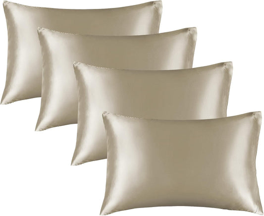 BEDELITE Satin Pillowcase for Hair and Skin, Super Soft Similar to Silk Pillow Cases 4 Pack with Envelope Closure, Cooling Pillowcases for Women Men (20"x26" Standard Size, Taupe)