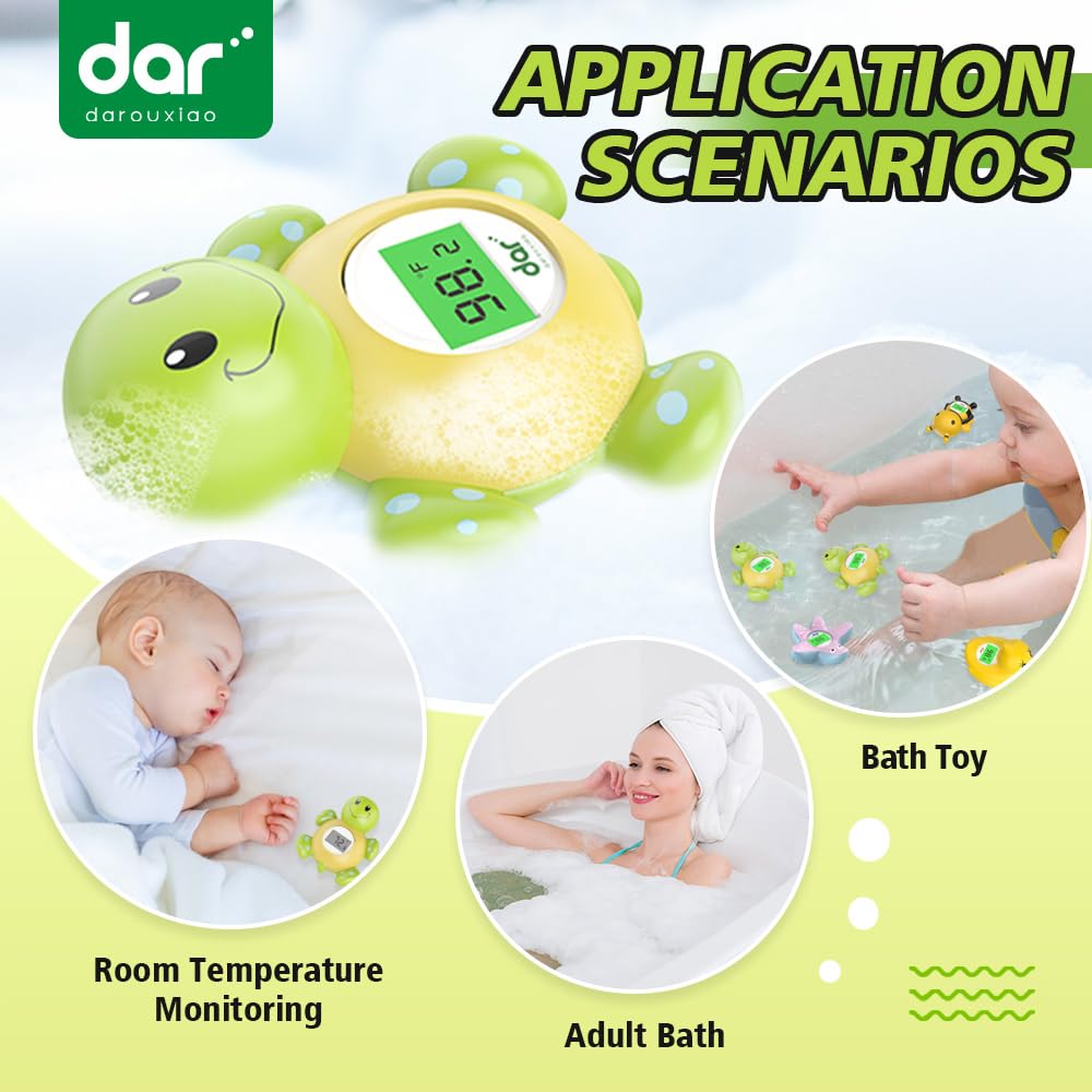 Baby Bath Thermometer with Timer, Safety Digital Water Temperature Thermometer with 3 Color Backlit and Temperature Warning, Bath Tube Floating Toy for Infant, Toddler