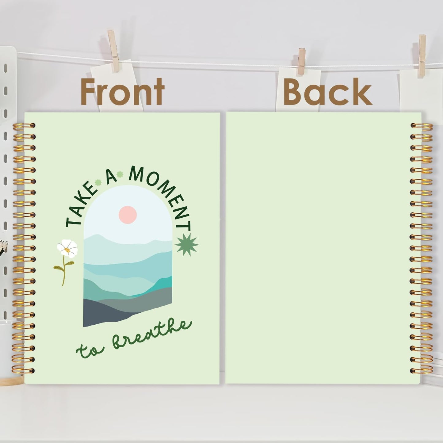 FDHSPAAM Sage Green Mental Health Spiral Journal Notebook 5.5x8.3in, Take A Moment to Breathe Boho Inspirational Notebooks for Note Taking, Therapy Office Must Haves, Hardcover Notebook Journal