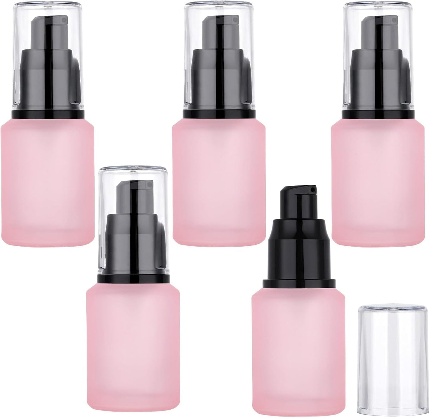 Segbeauty 1oz Frosted Empty Glass Lotion Bottles, 5pcs Small Pump Bottle Travel Size Pump Dispenser, 30ml Pink Reusable Cosmetic Containers for Cream, Refillable Glass Travel Bottle for Toiletries