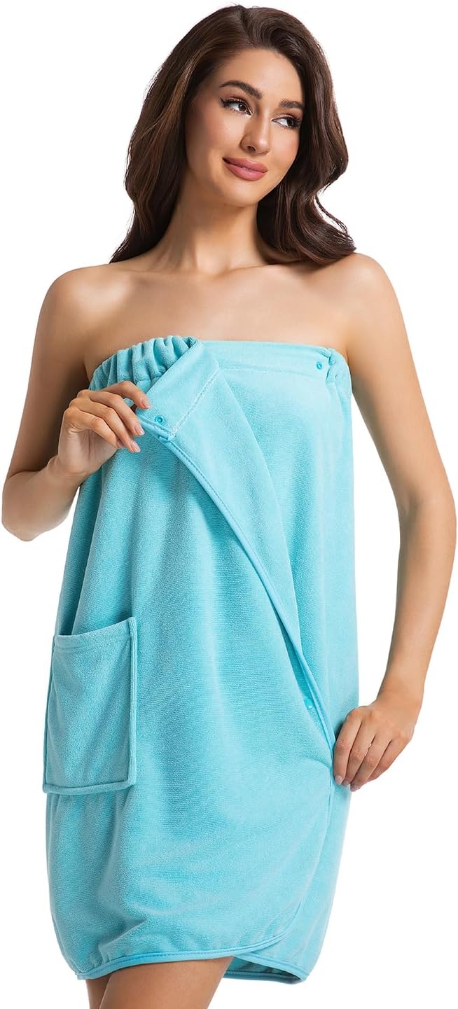 Womens Towel Wrap Bath Robe Lightweight Spa Body Wrap Shower Adjustable Snap Closure
