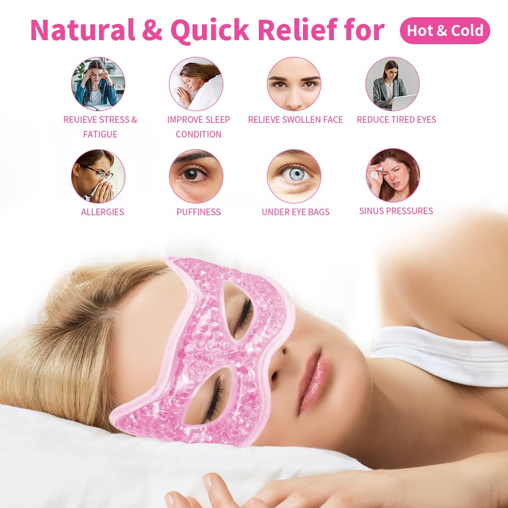 Cooling Eye Mask, Gel Eye Mask Hot Cold Use, Cold Eye Mask for Puffy Eyes, Dry Eyes, Headaches, Migraines, Sinus, Dark Circles (2 pink)