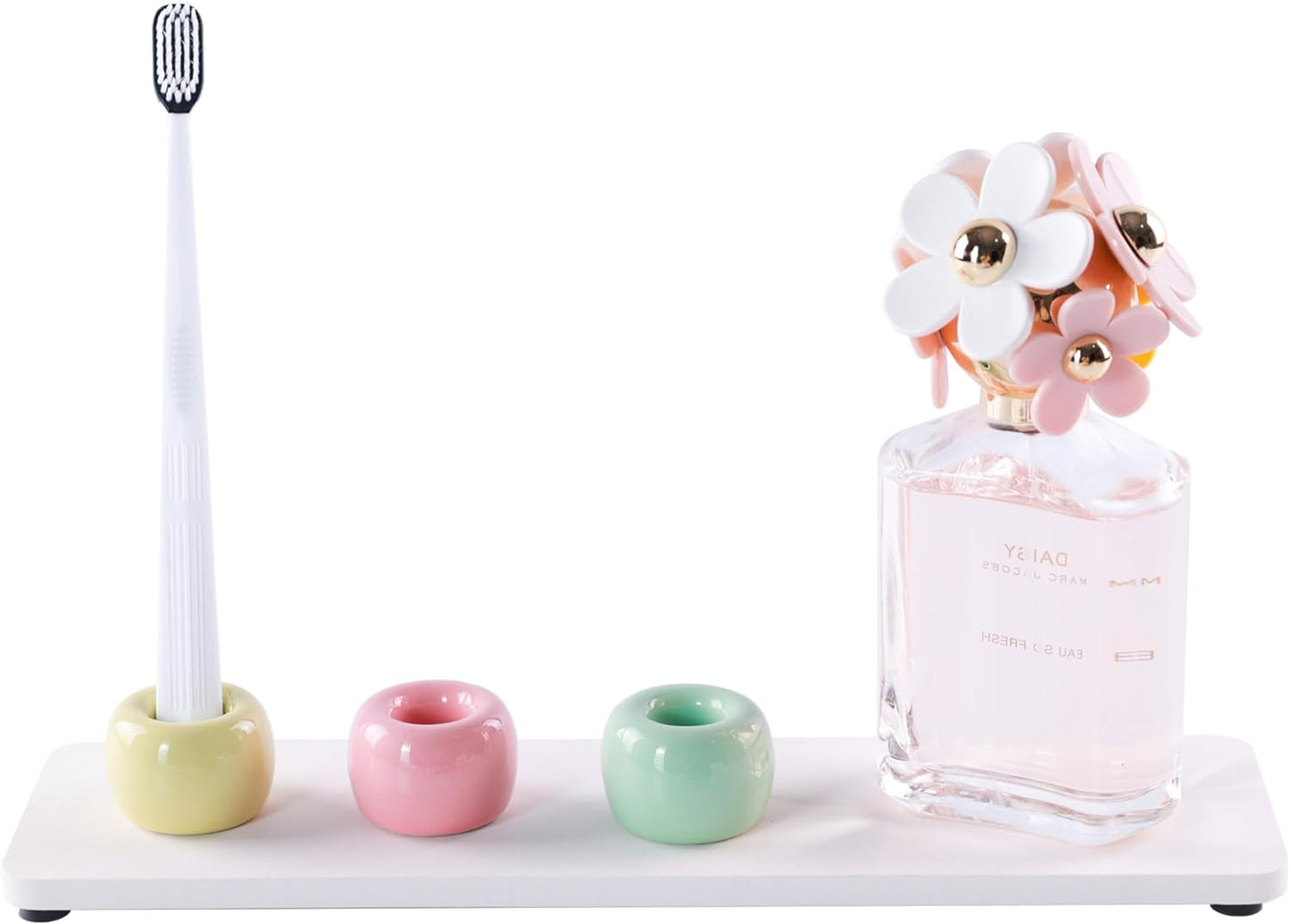 Set of 6 Sleek Mini Ceramics Toothbrush Holder, Small Ceramic Ring, Perfect Size for Bathroom Vanity Countertops