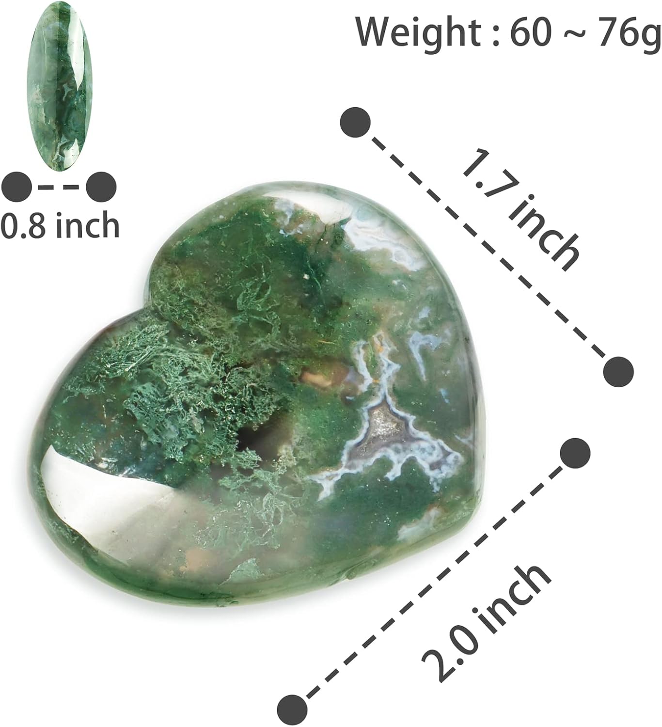 Artistone Crystals Heart 2Inch Moss Agate Heart Stones Healing Crystal Carved Palm Worry Stone Gemstone Chakra Reiki Balancing Meditation Massag Gift