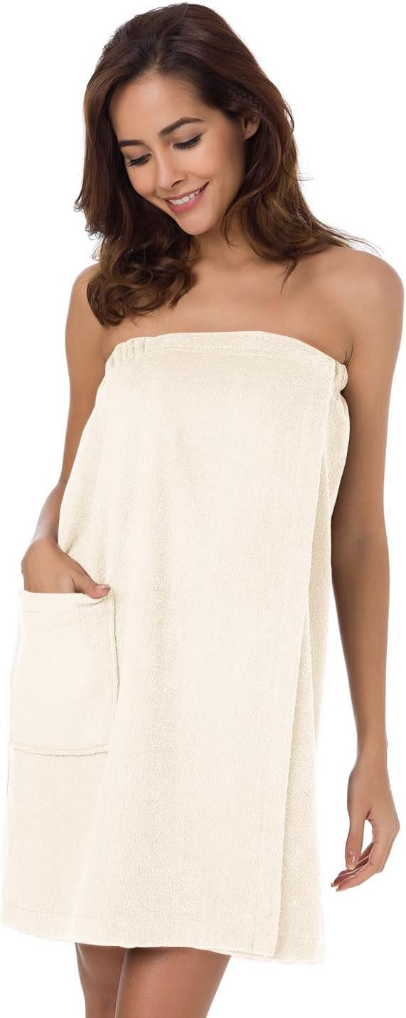 SIORO Women Bath Towel Wrap Robe, Soft Cotton Terry Spa Cloth, Plush Adjustable Closure for Shower, Travel, Pool, Gym