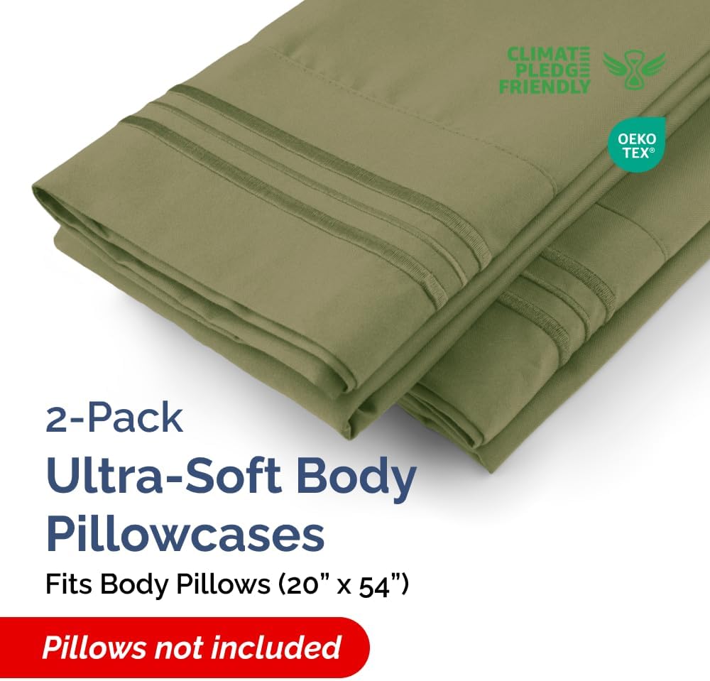Long Pillowcases - Body Pillow Cover - Long Pillow Insert for Sleeping, Side Sleepers - Soft & Breathable Body Pillow Case with Envelope Enclosure - Comfy & Machine Washable - 20" x 54" (Sage Green)