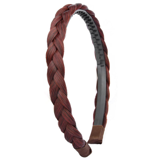 DIGUAN Width 0.6 inches Narrow Synthetic Hair Plaited Headband Braid With Teeth Hair Band Accessories for Women Girl (Thin-burgundy)