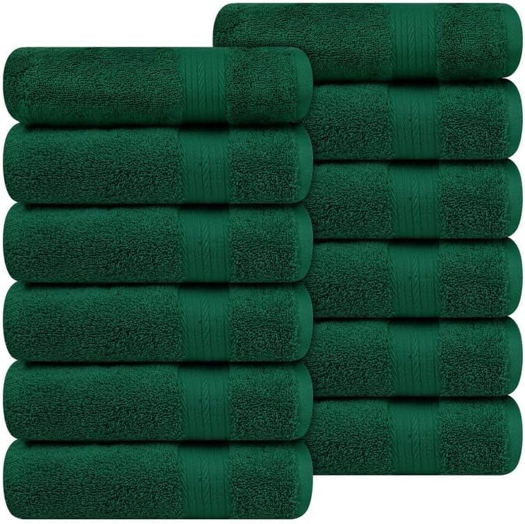 Ample Decor Hand Towels 18 X 28 Inch Pack of 12 600 GSM 100% Cotton, Soft Absorbent Thick Durable Premium Quality, for Hotel, Bathroom, Spa, Daily Use, Gym - Green