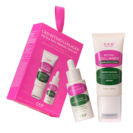 CKD Retino Collagen Gua Sha Neck Cream & Facial Serum Duo Set - Firming, Elasticity Boosting, and Deep Moisturizing. Korean Skincare Gift Set for Special Occasions and Daily Use