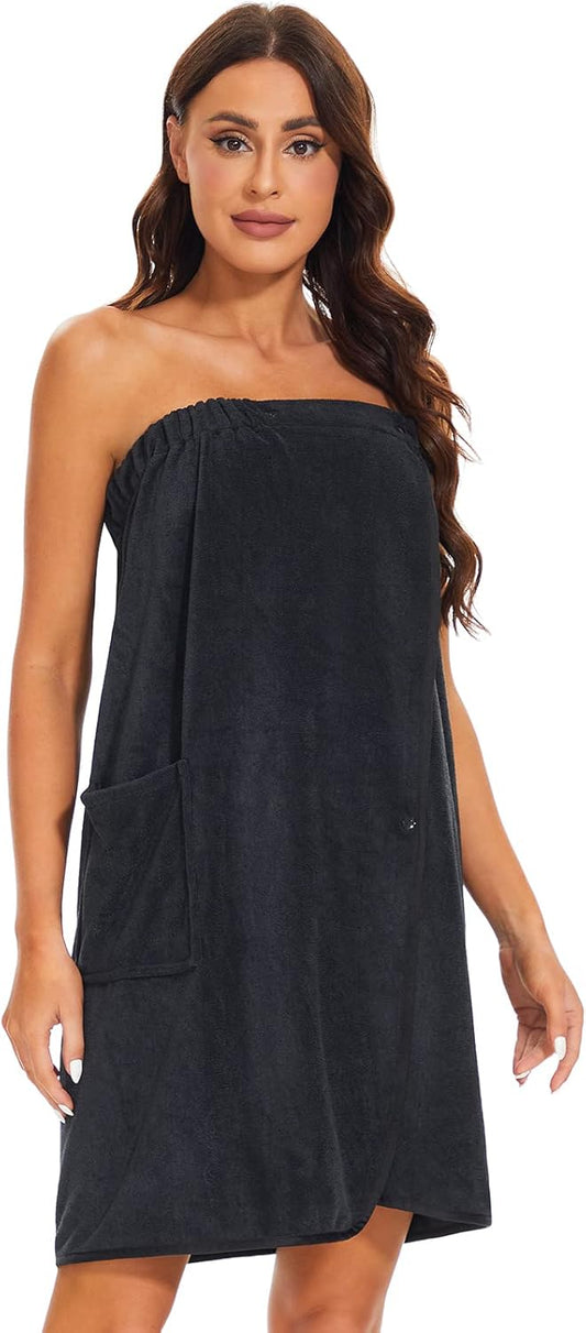 Knuffnee Women Bath Towel Robe Spa Body Wrap Shower Bathrobe Adjustable Snap Closure