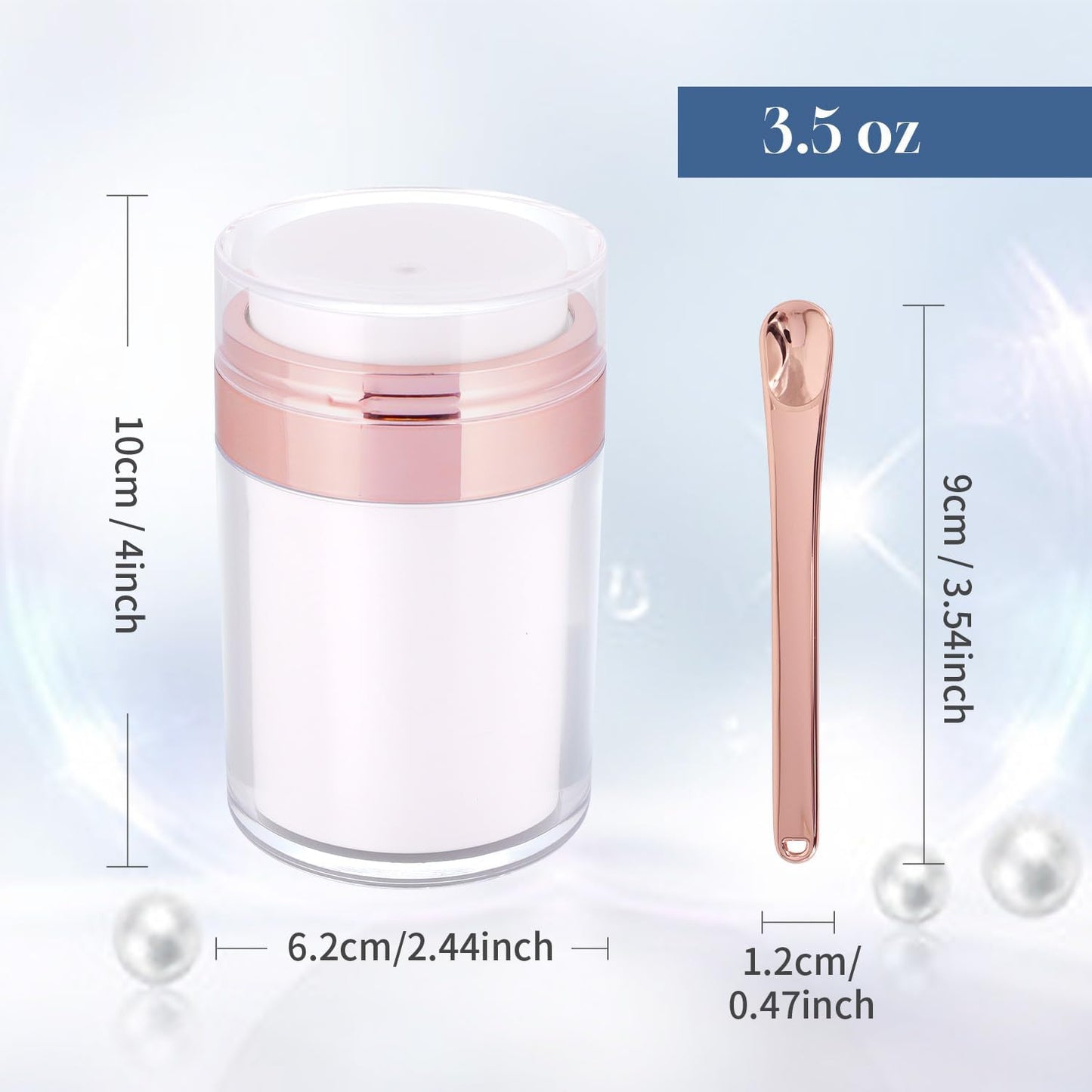 2Pack Airless Pump Jars with Cosmetic Spatula, 3.5 oz Empty Refillable Cosmetic Air Pump Jars Bottles Airless Lotion Cream Dispenser Portable Travel Makeup Containers (Rosegold)