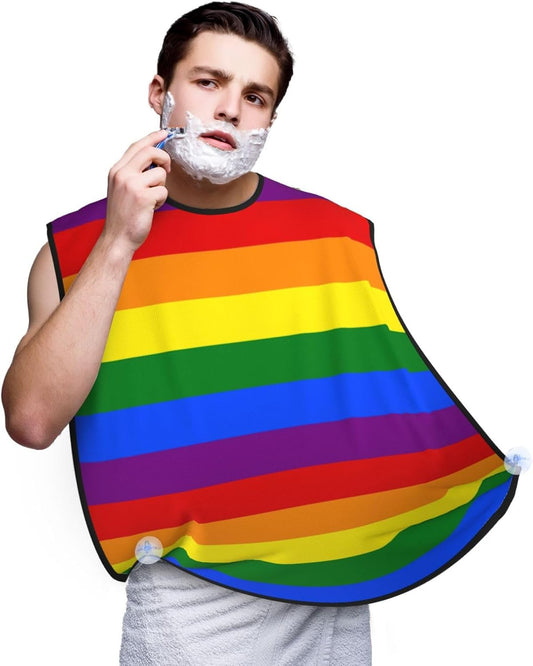 Non-Stick Beard Shaving Bib, Hair Catcher Apron with Suction Cups, Waterproof Grooming Tool for Men Husband, LGBT Pride Flag Rainbow Shave Bib