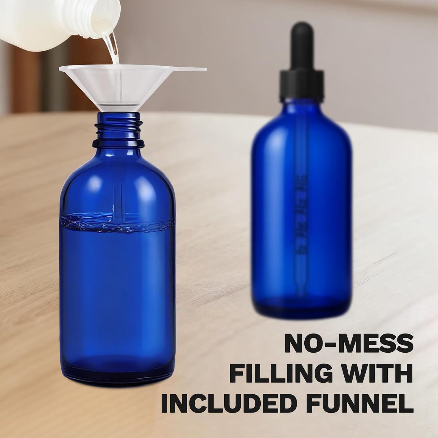 Bumobum 100ml Dropper Bottle, Blue Glass Dropper Bottle with Measured Dropper, 3.4oz Empty Eye Tincture Bottles with Funnel, Pipette & Labels for Essential Hair Oils Serums, 4 Pack