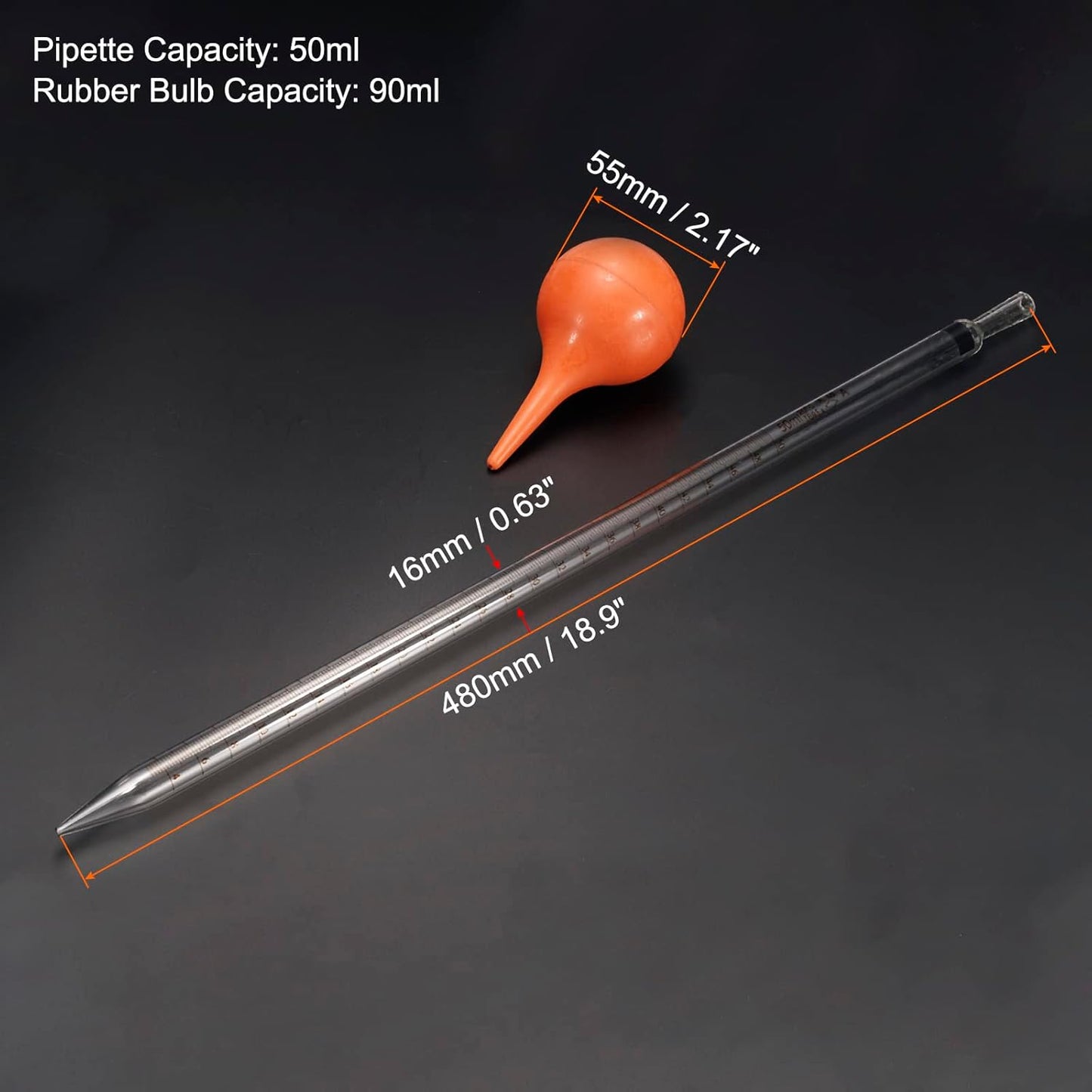 PATIKIL Graduated Dropper Pipettes Kit, 1 Set 50ml Borosilicate Glass Pipette with Rubber Squeeze Bulb for Transfer Liquid for Lab, Chemistry, Clear